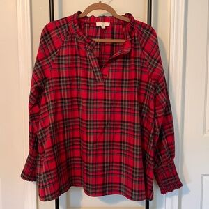Entro plaid cuffed sleeve blouse